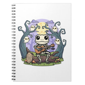 Caderno Espiral Frog Skeleton Playing Ukulele with Ghosts