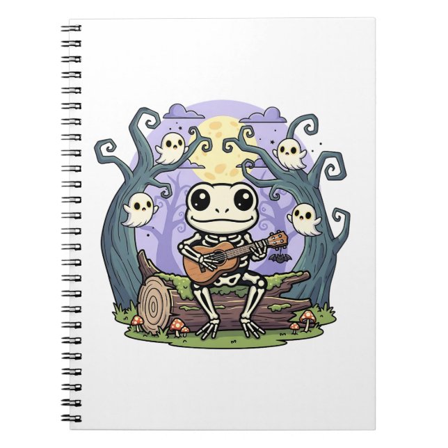 Caderno Espiral Frog Skeleton Playing Ukulele with Ghosts (Frente)