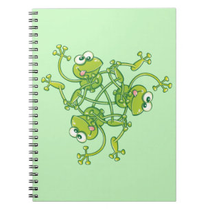 Caderno Espiral Frogs waving and having fun in a pattern design