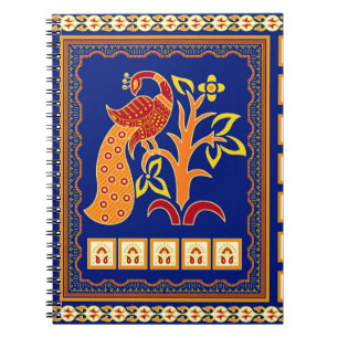 Caderno Espiral Fronteira índia tradicional sem costura com pavã