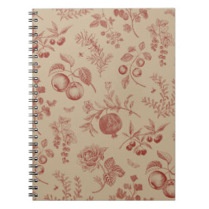 Caderno Espiral Fruta, baga e flores. Padrão sem costura do outono