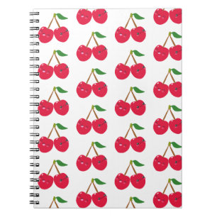 Caderno Espiral Fruta Cereja Kawaii Sorridente Feliz
