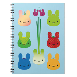 Caderno Espiral Fruta coelheira e vegetais do Kawaii