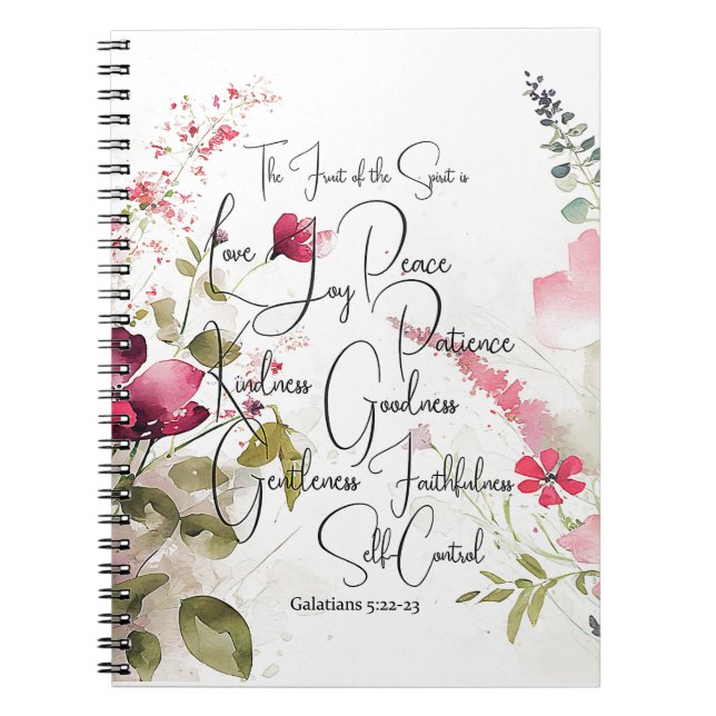 Caderno Espiral Fruta da floral rosa espirituosa (Frente)