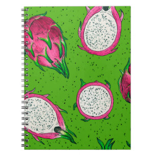 Caderno Espiral Fruta de dragão vermelho em verde