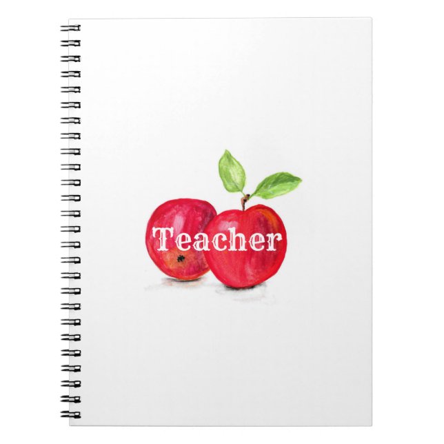 Caderno Espiral Fruta de Educação de Professores de Maçãs Vermelha (Frente)