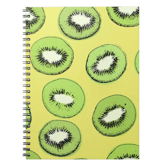 Caderno Espiral Fruta de Kiwi sem problemas, fundo com kiwi (Frente)