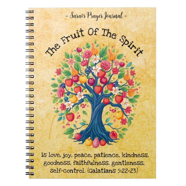 Caderno Espiral Fruta do Espírito - Diário de oração personalizada (Frente)