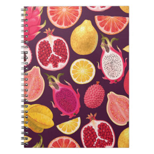 Caderno Espiral Fruta exótica: padrão transparente colorido