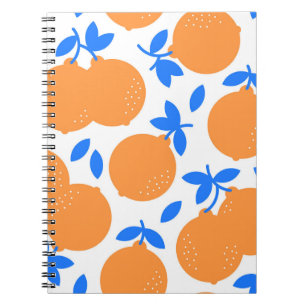 Caderno Espiral Fruta Laranja: Padrão Infinito De Balança Azul.