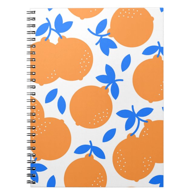 Caderno Espiral Fruta Laranja: Padrão Infinito De Balança Azul. (Frente)