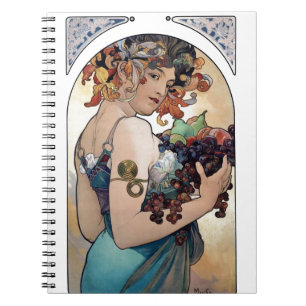 Caderno Espiral Fruta por Alfons Mucha 1897