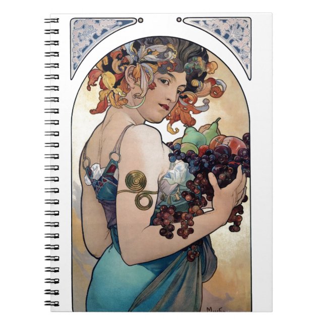 Caderno Espiral Fruta por Alfons Mucha 1897 (Frente)