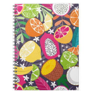Caderno Espiral Fruta sem costura, coleção de tropi exótico
