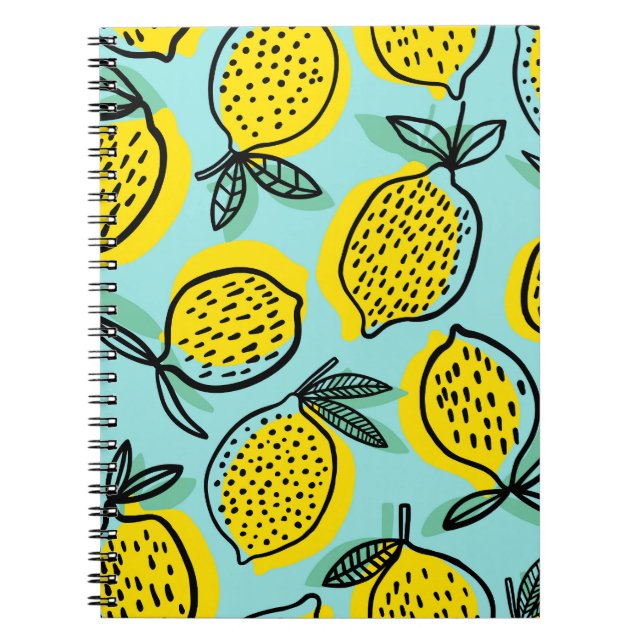 Caderno Espiral Frutas de limão: padrão de colheita de verão. (Frente)