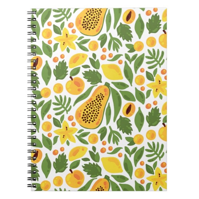 Caderno Espiral Frutas de pêssego do Papaya  tropistas exóticas (Frente)