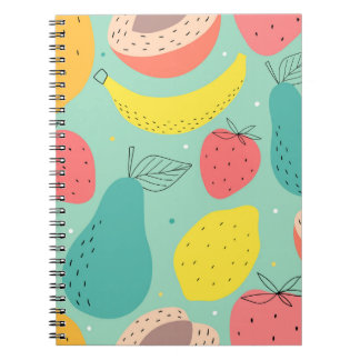 Caderno Espiral Frutas desenhadas à mão, padrão decorativo sem cos