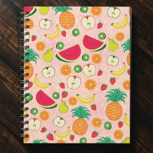 Caderno Espiral Frutas e Vitaminas ilustração de frutado fresco 