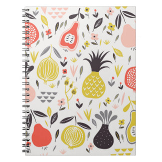 Caderno Espiral Frutas, flores: padrão sem costura.