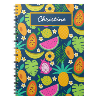 Caderno Espiral Frutas tropicais de abacaxi banana melancia