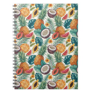 Caderno Espiral Frutas Tropicais - Design de Verão de Abacaxis e M