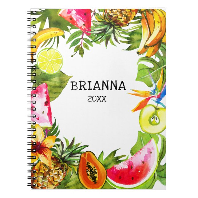 Caderno Espiral Frutas tropicais e flores, ano (Frente)
