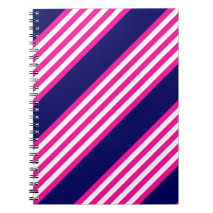 Caderno Espiral Fuchsia e padrão de cinco faixas brancas com azul