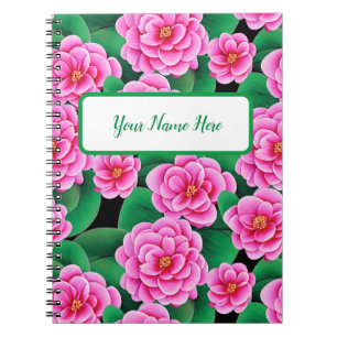 Caderno Espiral Fuchsia Pink Camellias e Jade Green Folhas