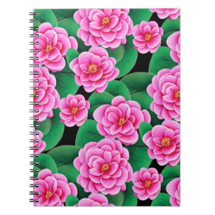 Caderno Espiral Fuchsia Pink Camellias & Jade Green Folhas
