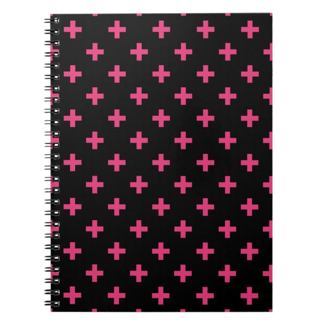 Caderno Espiral Fuchsia polka cruza a preto (Frente)