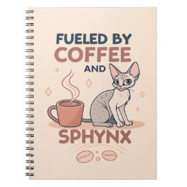 Caderno Espiral Fueled by Coffee and Sphynx Cat Art