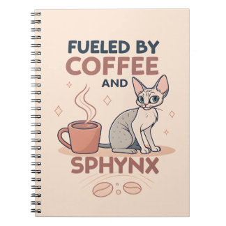 Caderno Espiral Fueled by Coffee and Sphynx Cat Art