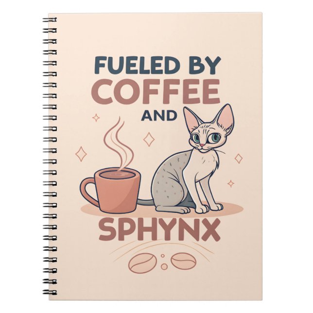 Caderno Espiral Fueled by Coffee and Sphynx Cat Art (Frente)