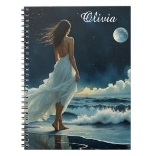 Caderno Espiral Fuga à Beira-Mar sob a Lua Arte Costeira
