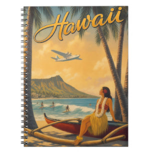Caderno Espiral Fuga do Paraíso Vintage Havaiano da Garota Hula Al