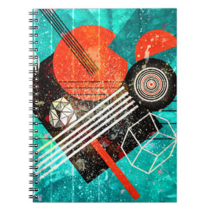 Caderno Espiral fundo abstrato de aquarela com cor geométrica