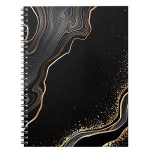 Caderno Espiral fundo abstrato negro de agato com veias ouros,