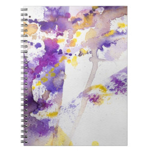 Caderno Espiral fundo amarelo e roxo da aguarela