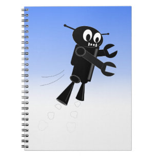 Caderno Espiral Fundo Azul do Céu Azul Robô Voador Preto