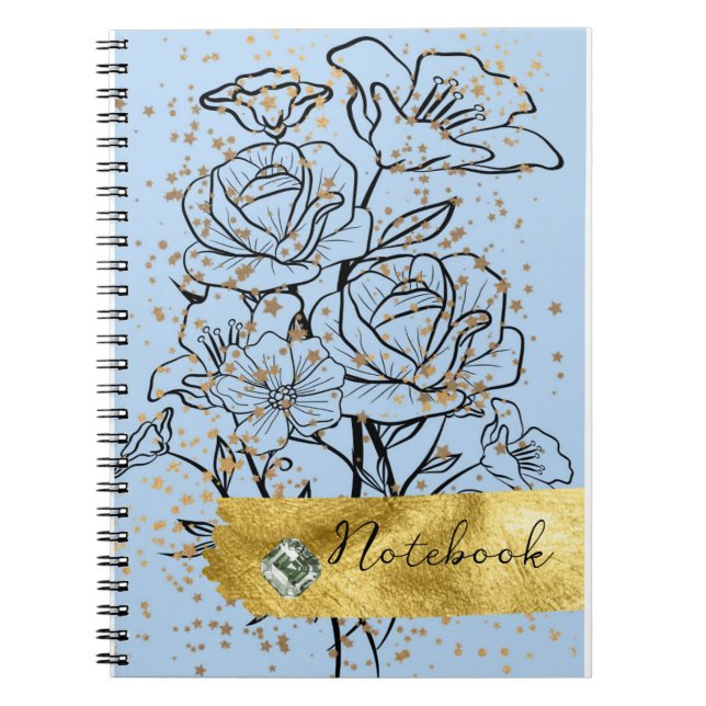 Caderno Espiral fundo azul e flores (Frente)