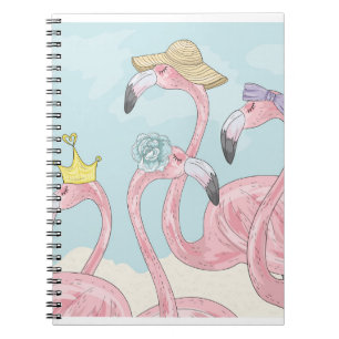 Caderno Espiral Fundo bonito com flamingos. Fundo de Verão