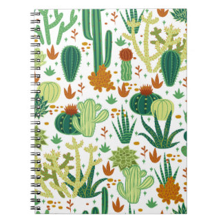 Caderno Espiral Fundo Branco Cactos: Gráficos Vintage.
