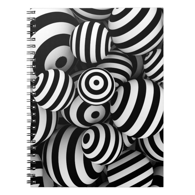 Caderno Espiral Fundo branco de abstrato com bolas e linhas pretas (Frente)