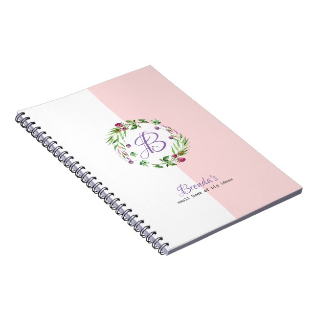 Caderno Espiral Fundo Branco e Rosa Com Coroa Floral (Lado Direito)