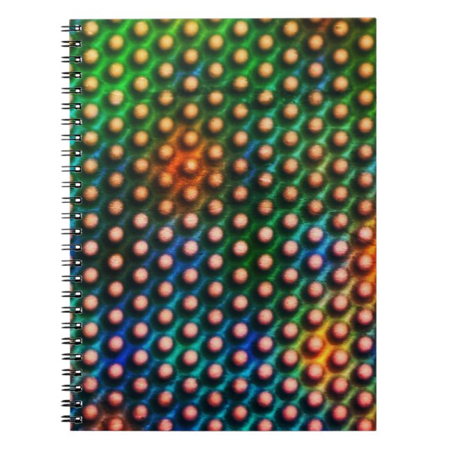 Caderno Espiral Fundo colorido verde, azul, laranja. Saliência? (Frente)