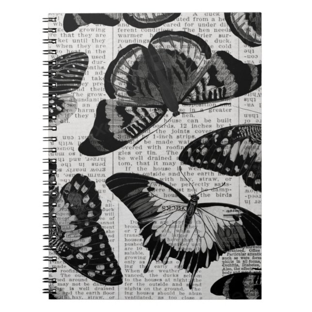 Caderno Espiral Fundo com padrão de borboleta negra (Frente)