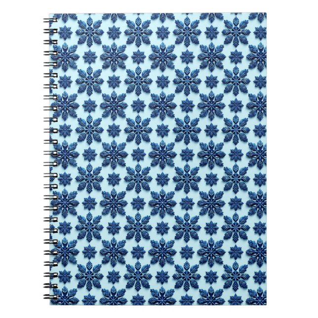 Caderno Espiral Fundo com Padrão de Floco de Neve Azul (Frente)