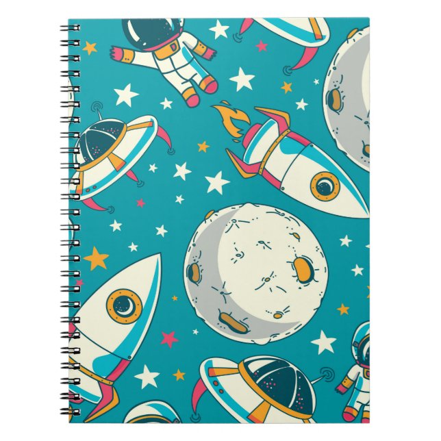 Caderno Espiral Fundo contínuo com astronautas doodle fofos, p (Frente)