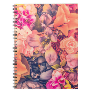Caderno Espiral Fundo das flores da vindima - vintage filtervintag