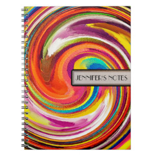 Caderno Espiral Fundo de Arte Abstrata com Redemoinho Colorido #4